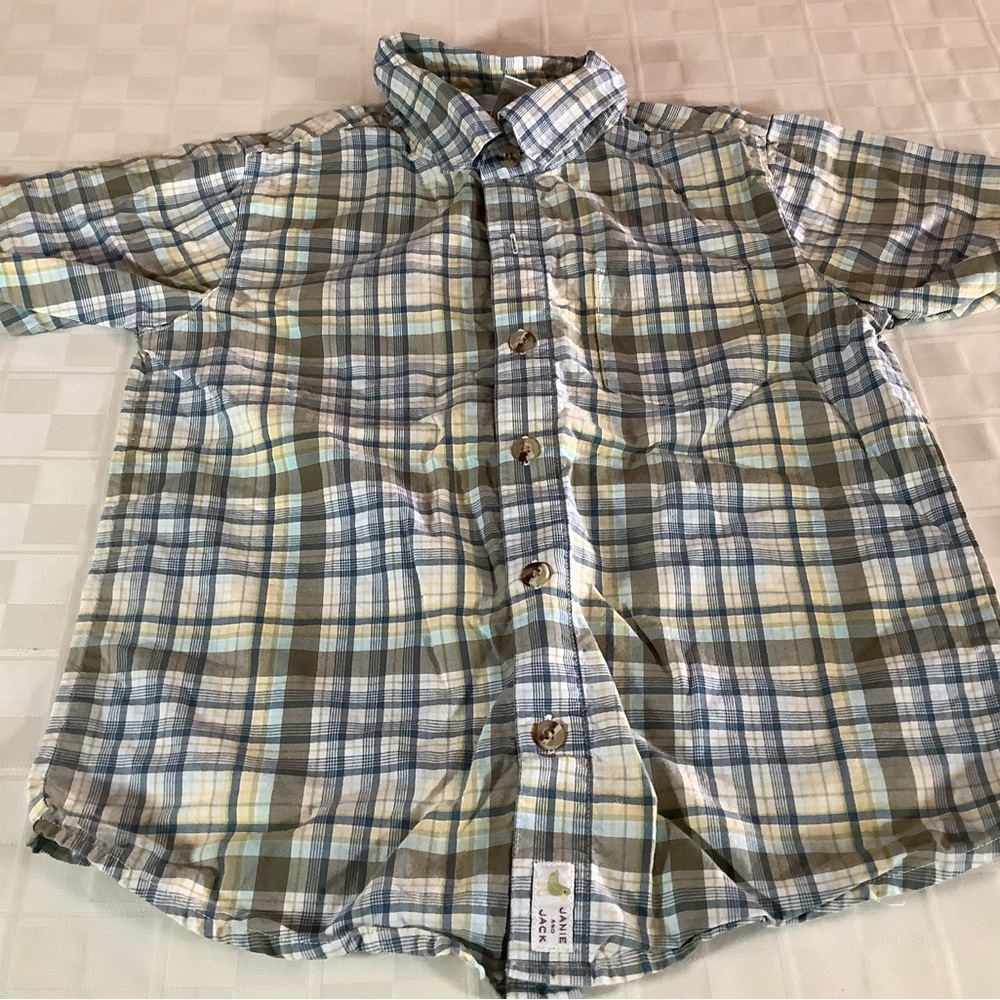Janie and Jack Blue, Green & Yellow Plaid Button-Down Shirt